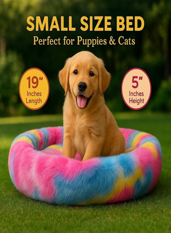 RoverPets Calming Dog & Cat Bed |Small Size Bed| Length 19 Inches, Width 19 Inches, Height 5 Inches | Soft Fluffy Donut Cuddler | Cozy Plush Anti-Anxiety Cushion for Comfortable Sleep - Image 2